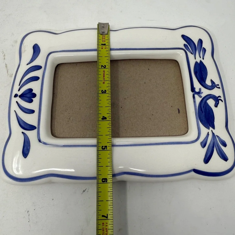 Vintage 1984 Fetco Ceramic Picture Frame Blue White Bird Floral 49335 5x3.5